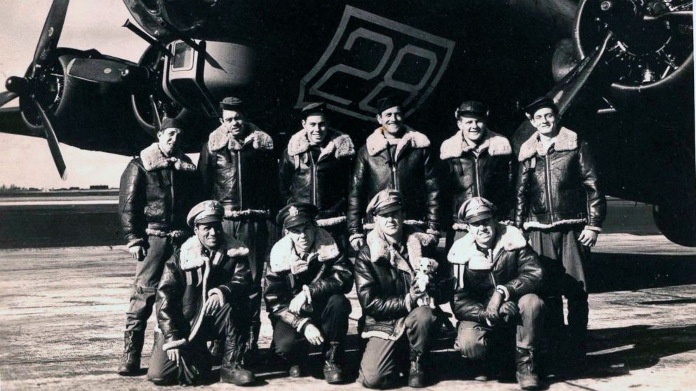 PHOTO: In this image provided by the Kriegshauser family and taken on Oct. 22, 1943 shows the crew posing for a photo in front of a training plane in Geiger Field in Spokane, Wash.