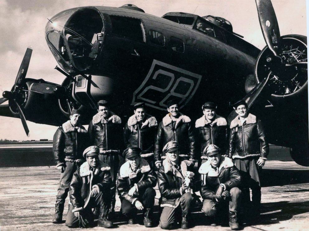 PHOTO: In this image provided by the Kriegshauser family and taken on Oct. 22, 1943 shows the crew posing for a photo in front of a training plane in Geiger Field in Spokane, Wash.