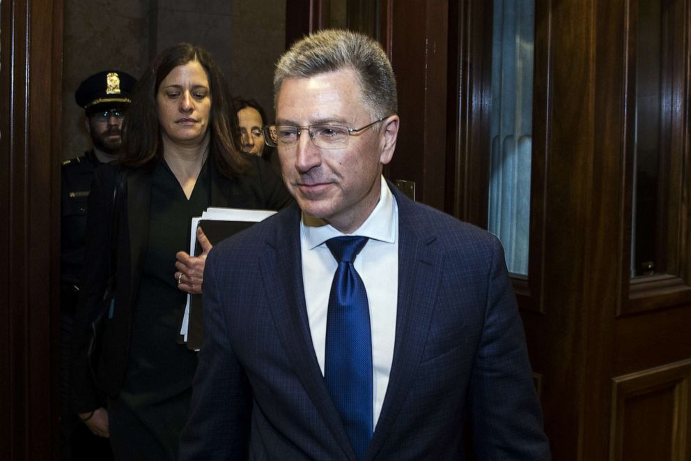 PHOTO: Former Special Envoy to Ukraine Kurt Volker departs following a closed-door deposition led by the House Intelligence Committee on Capitol Hill, Oct. 3, 2019, in Washington, DC.