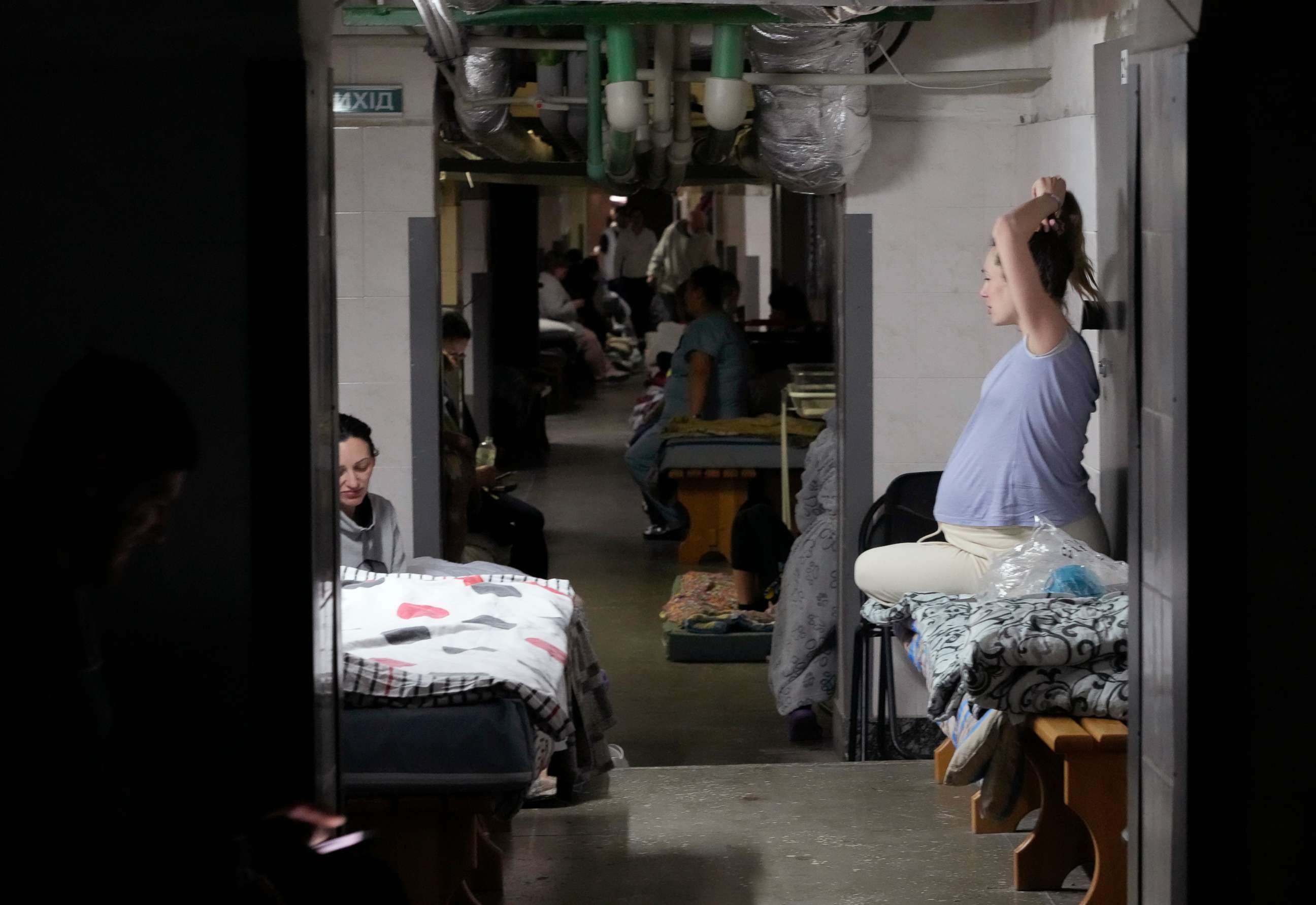 PHOTO: Pregnant women sit in the basement of a maternity hospital converted into a medical ward and used as a bomb shelter during air raid alerts, in Kyiv, Ukraine, March 2, 2022.