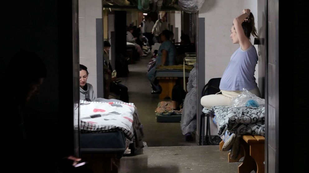 PHOTO: Pregnant women sit in the basement of a maternity hospital converted into a medical ward and used as a bomb shelter during air raid alerts, in Kyiv, Ukraine, March 2, 2022.