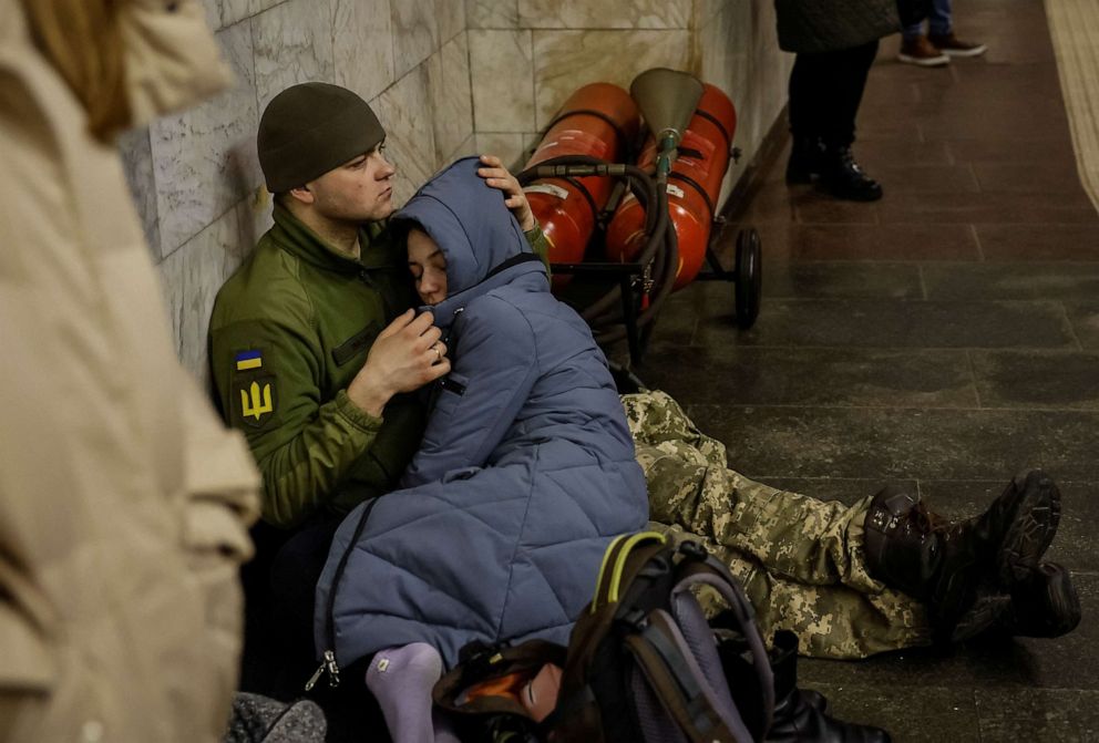 PHOTO: People shelter inside a subway station during a Russian missile attack in Kyiv, Ukraine, March 9, 2023.