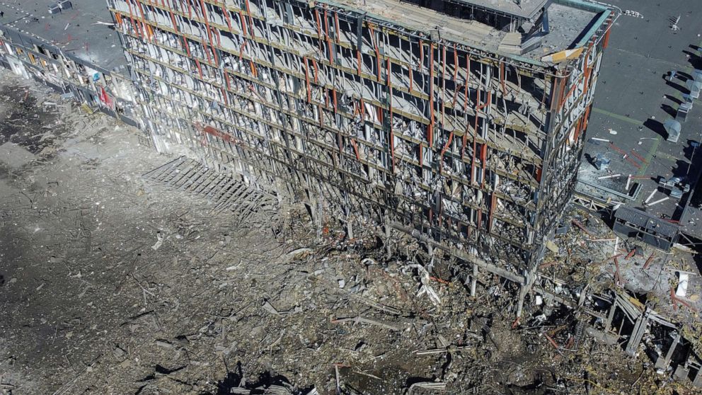 PHOTO: A shopping center in Kyiv, Ukraine, after a Russian airstrike, March 21, 2022.