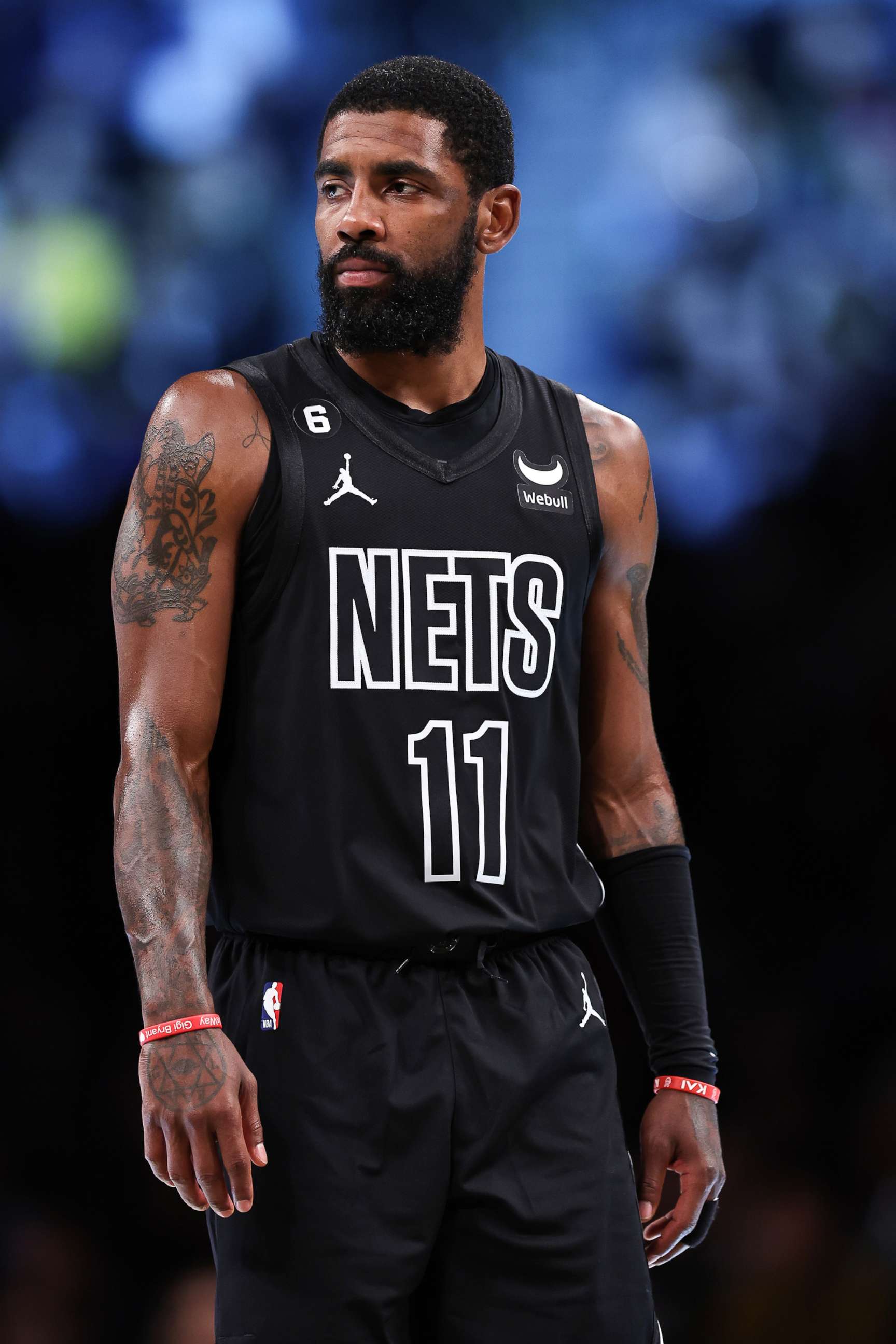 PHOTO: Kyrie Irving #11 of the Brooklyn Nets looks on during a break in the action during the first quarter of the game in New York, Oct. 31, 2022.