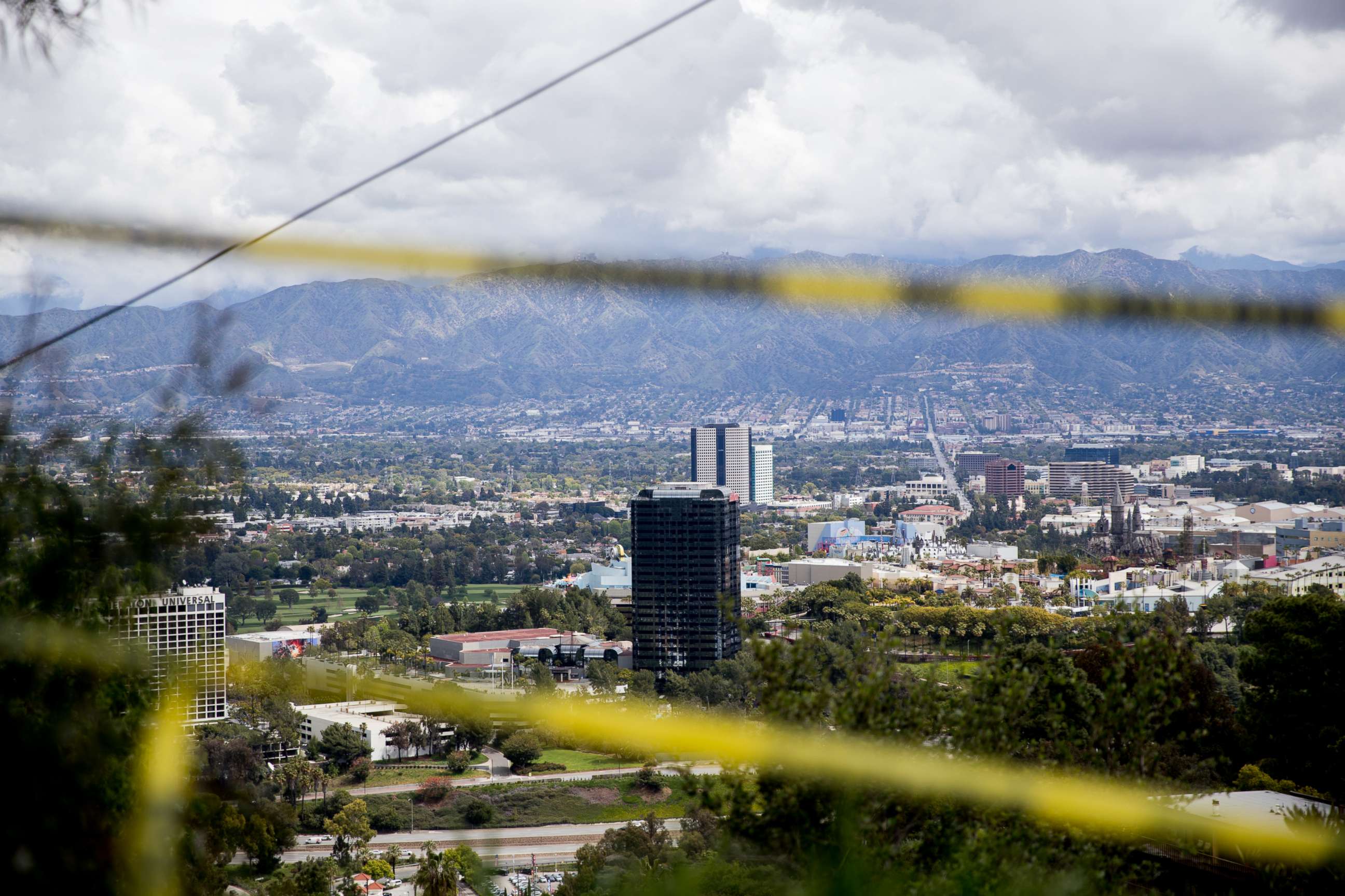 PHOTO: The Universal City Overlook on Mulholland Drive is closed during the coronavirus pandemic, April 8, 2020 in Los Angeles.