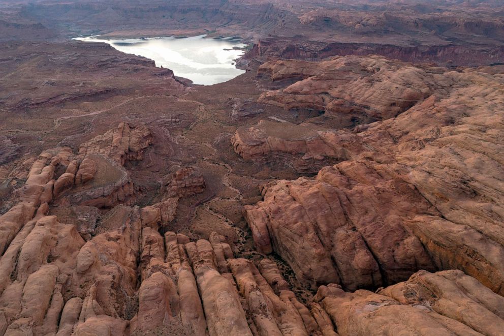PHOTO: Low water levels are visible at Lake Powell, Sept. 8, 2022, near Ticaboo, Utah.