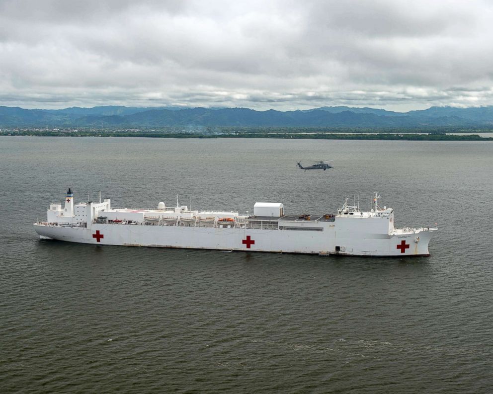 PHOTO: The hospital ship USNS Comfort anchors off the coast of Colombia on an 11-week medical support mission to Central and South America as part of U.S. Southern Command's Enduring Promise initiative.