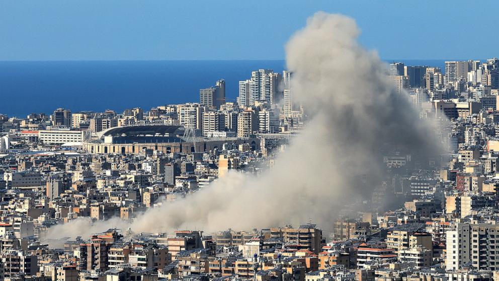 PHOTO: Smoke rises from the site of an Israeli airstrike that targeted an area in Beirut's southern suburbs, March 31, 2026.