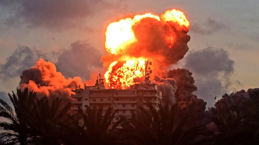 PHOTO: A fireball erupts from a building following an Israeli strike in Tyre, southern Lebanon, May 28, 2026.