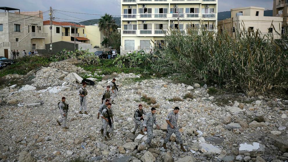 PHOTO: Lebanese soldies inspect the beach at a reported landing site for a "naval commando force" which abducted a Lebanese mariner according to a military source, in the northern coastal town of Batroun, Lebanon, Nov. 2, 2024.