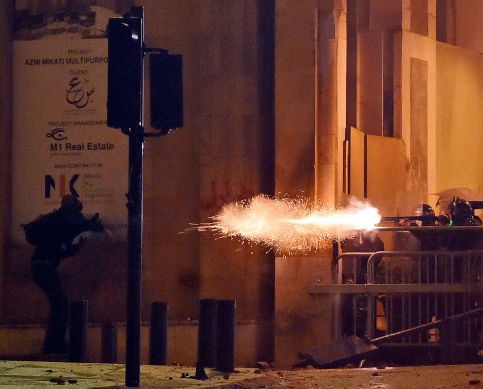 PHOTO: Lebanese riot police fires rubber bullets at protesters during continuous anti-government protests outside of the Lebanese Parliament building in downtown Beirut, Jan. 19, 2020.