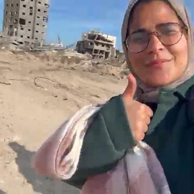 Leena Almadhoun took ABC News on her journey by foot back to her home in Beit Lahia after a ceasefire was reached, miraculously finding her home still standing.