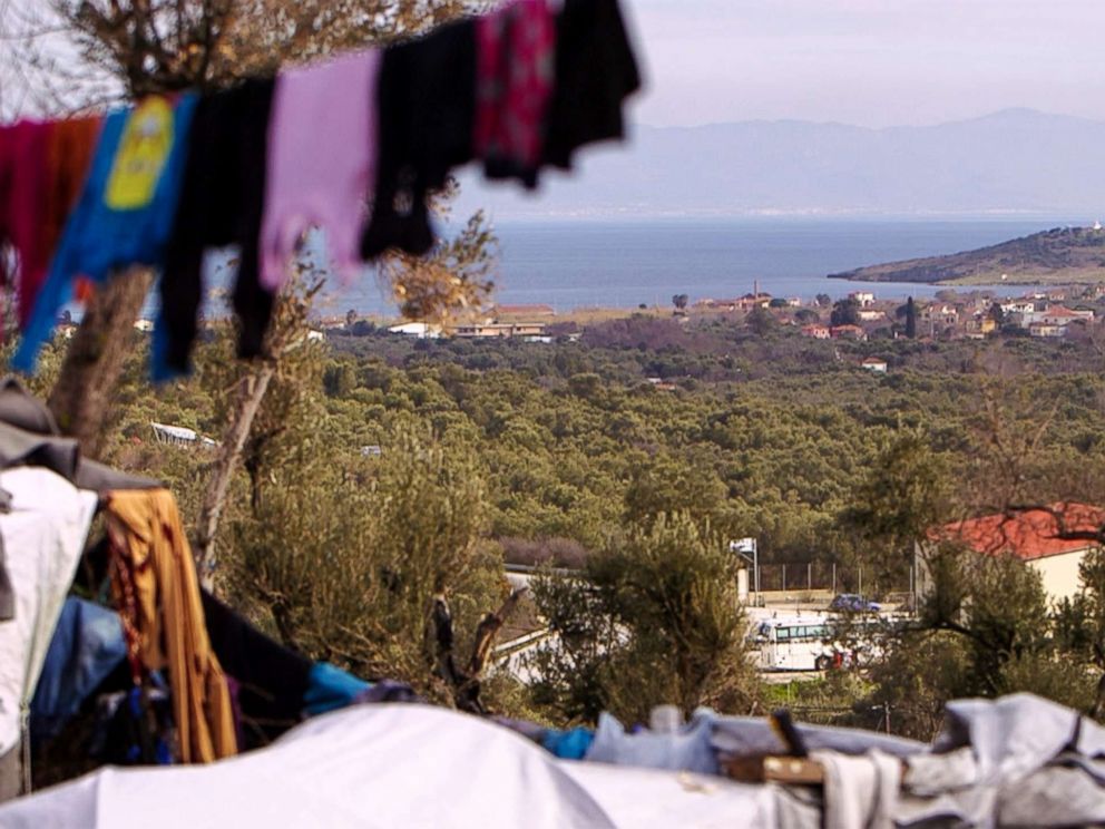 PHOTO: Some 300 migrants and refugees live in tents in an olive grove outside of the Moria camp on the Greek island of Lesbos.
