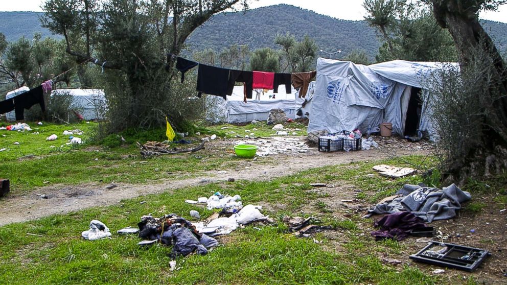 PHOTO: Some 300 migrants and refugees live in tents in an olive grove outside of the Moria camp on the Greek island of Lesbos.