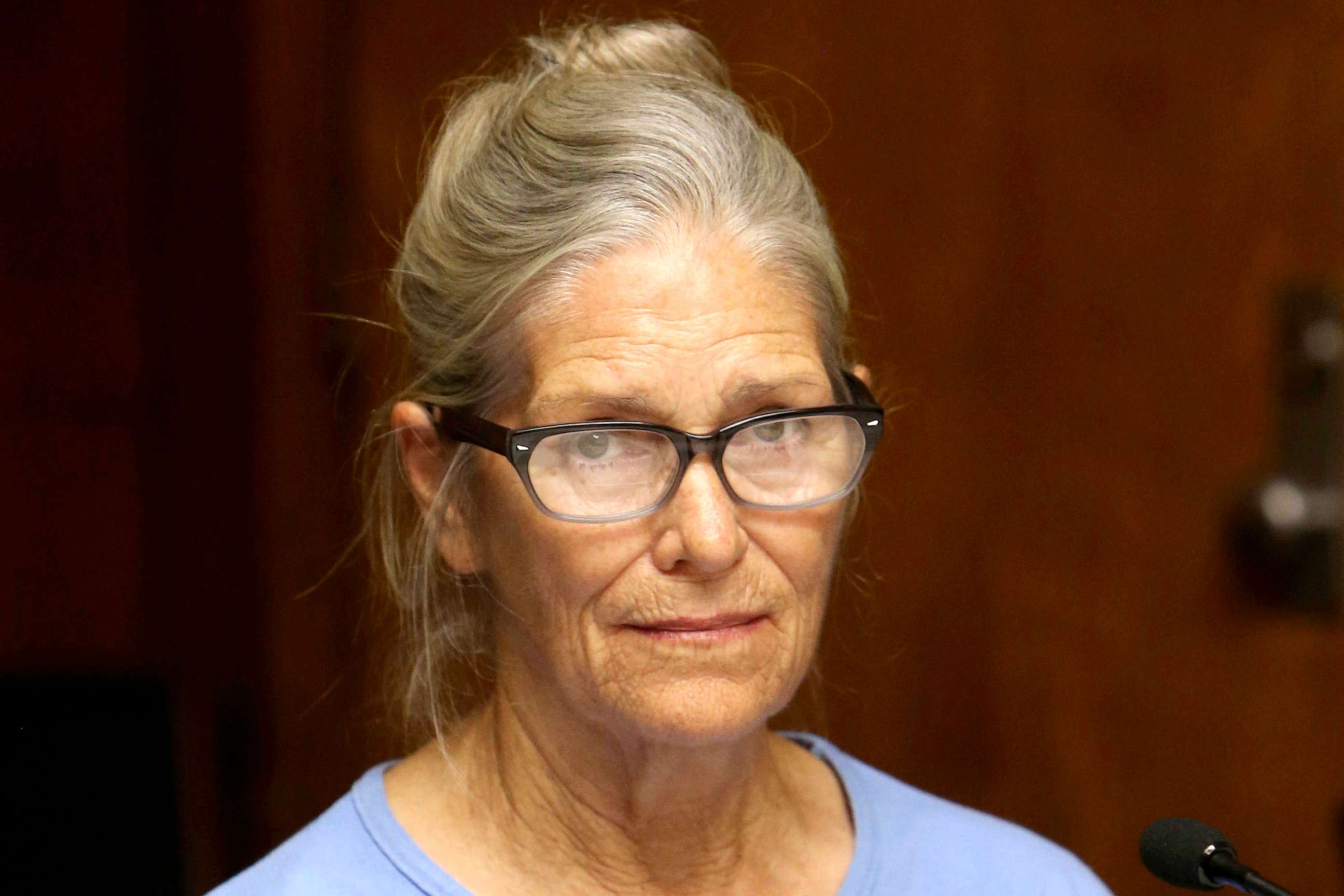 PHOTO: Leslie Van Houten attends her parole hearing at the California Institution for Women Sept. 6, 2017 in Corona, Calif.