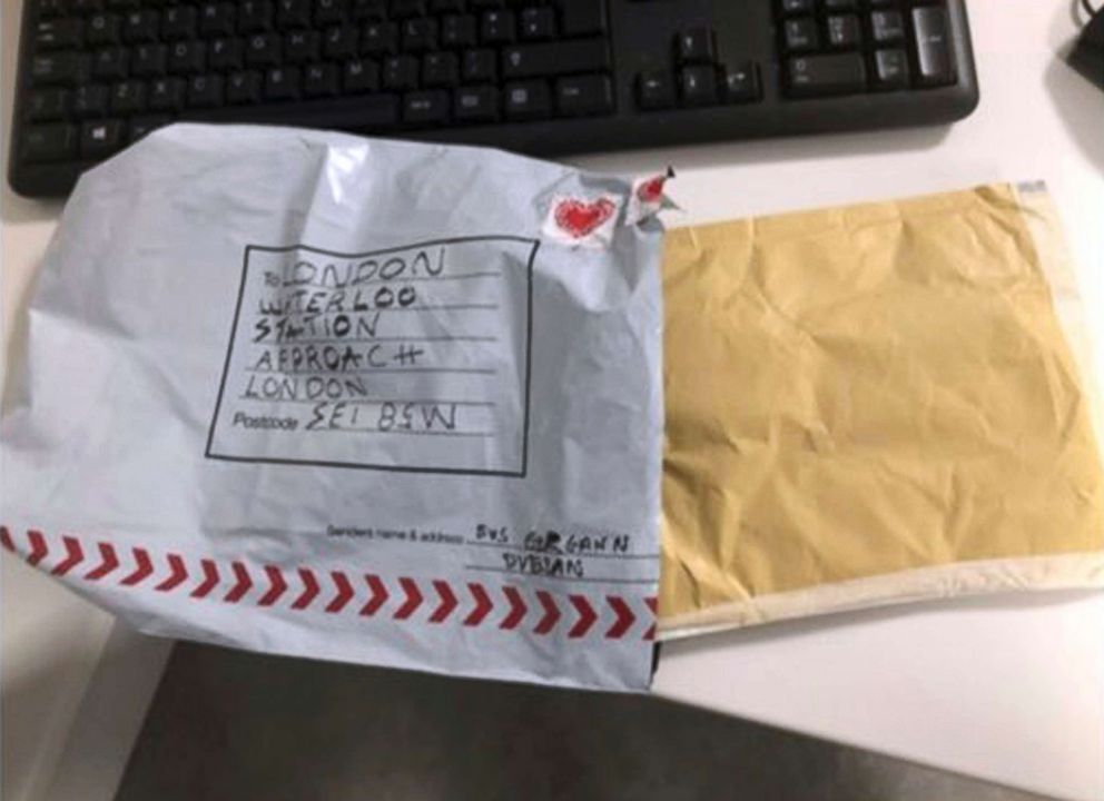 PHOTO: In this handout photo provided by Sky News, a suspect package that was sent to Waterloo station is seen in England, March 5, 2019.