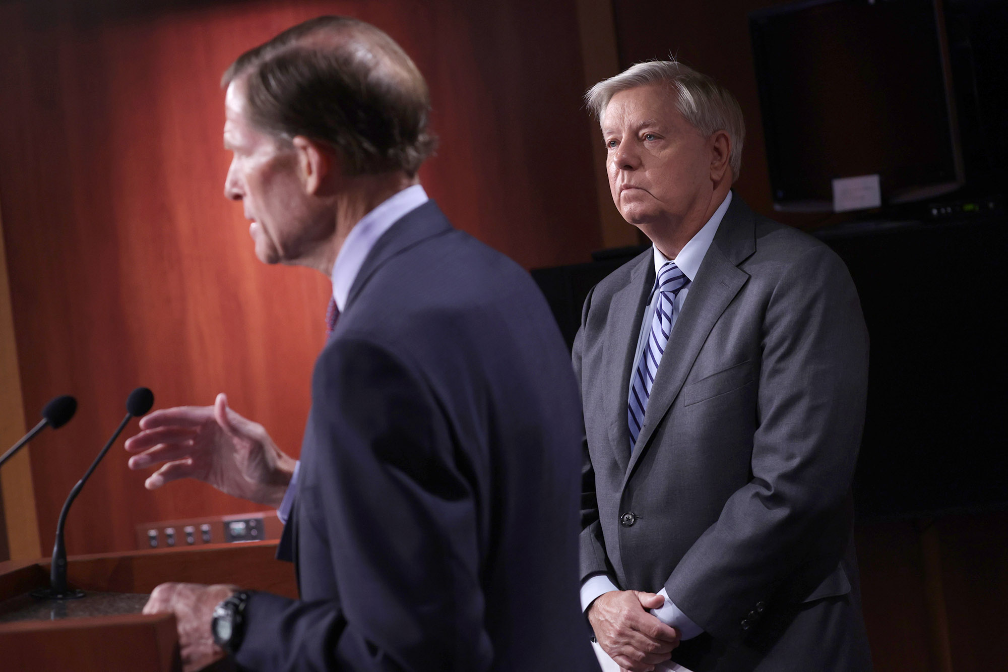 PHOTO: Sen. Lindsey Graham attends a news conference at the U.S. Capitol, Sept. 29, 2022.