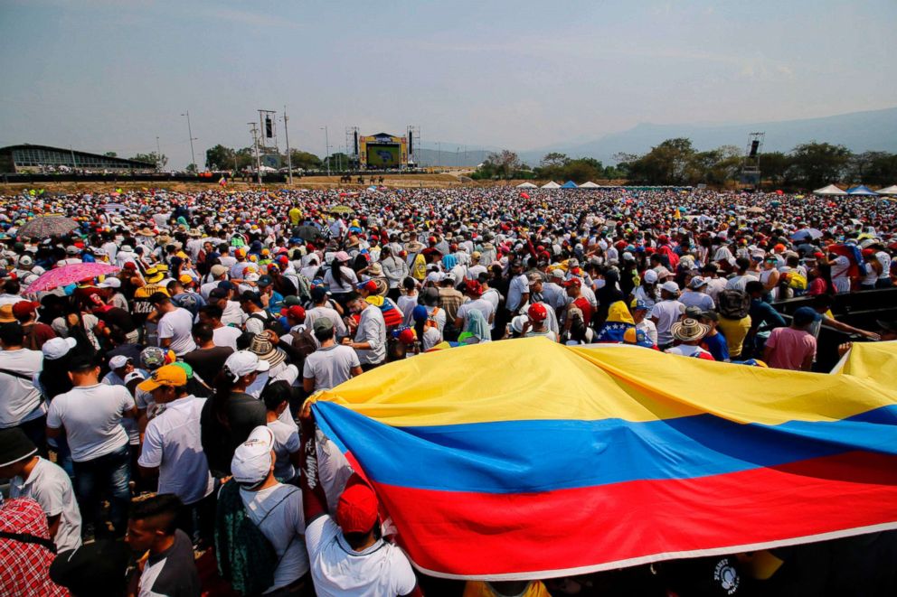 PHOTO: People wait for the start of "Venezuela Aid Live" concert in Cucuta, Colombia, on Feb. 22, 2019.
