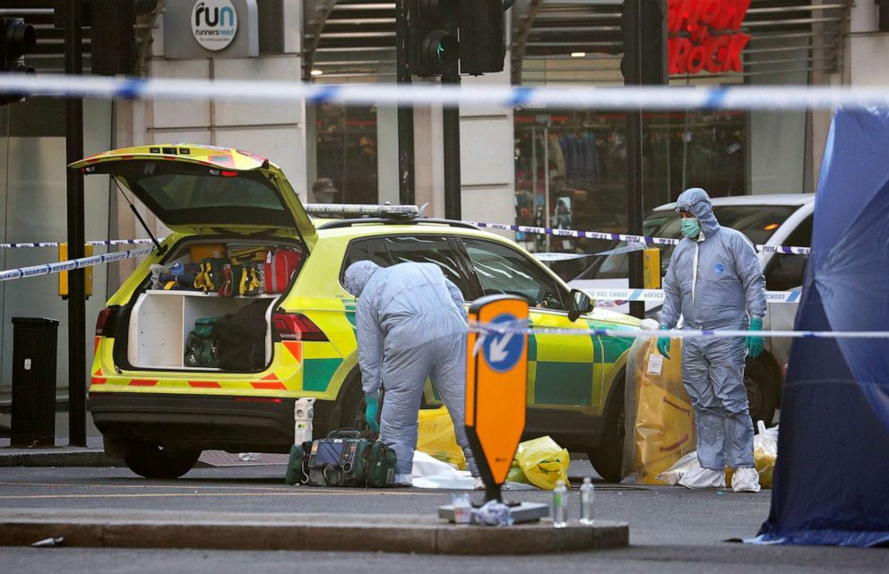 PHOTO: Forensic officers attend the scene in central London, Saturday, Nov. 30, 2019, after an attack on London Bridge on Friday.