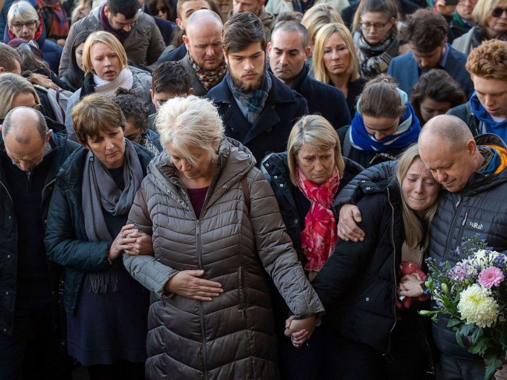 PHOTO: The family of Jack Merritt take part in a vigil at The Guildhall to honor him and Saskia Jones, in Cambridge, England, Dec. 2, 2019.