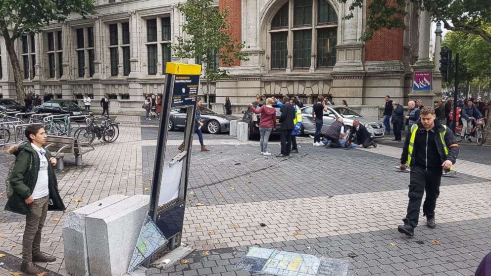 Police are investigating a car collision that occurred near the Natural History Museum in London, Oct. 7, 2017.