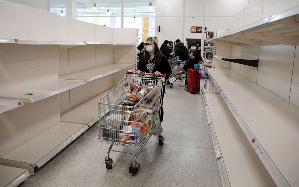 PHOTO: Empty shelves greet shoppers at a supermarket in London, England, March 18, 2020.