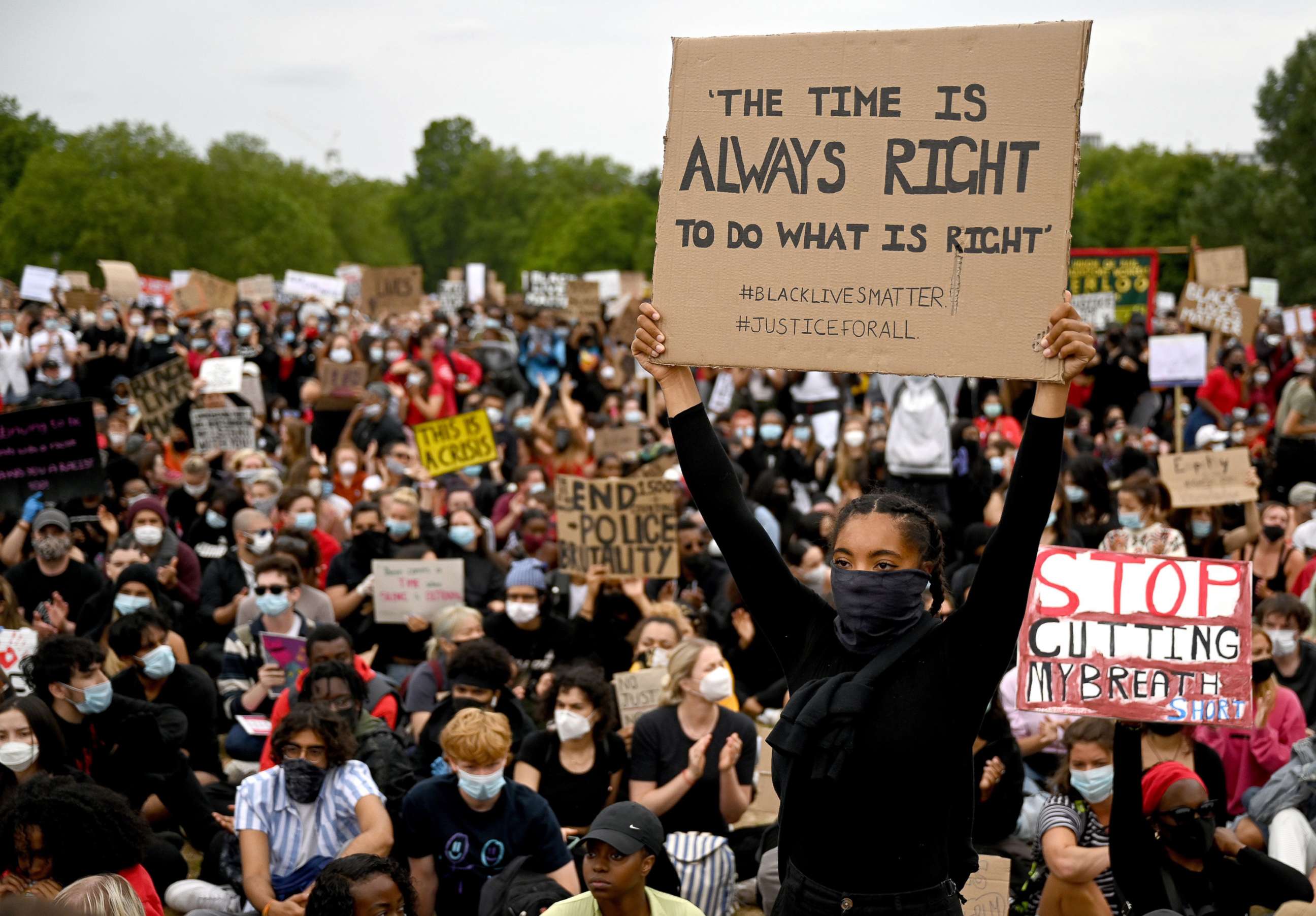 PHOTO: Mandatory Credit: Photo by NEIL HALL/EPA-EFE/REX (10668323n)
Crowds Crowds gather to demonstrate at a Justice for Black Lives protest in London, June 3, 2020.