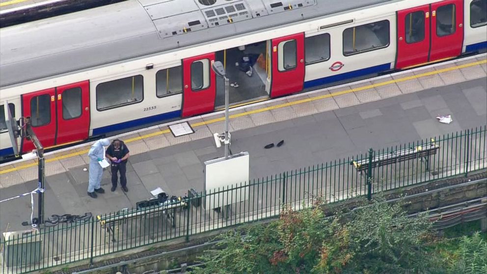 PHOTO: Forensic officers work at the Parsons Green Underground Station after an explosion in London  Sept. 15, 2017.