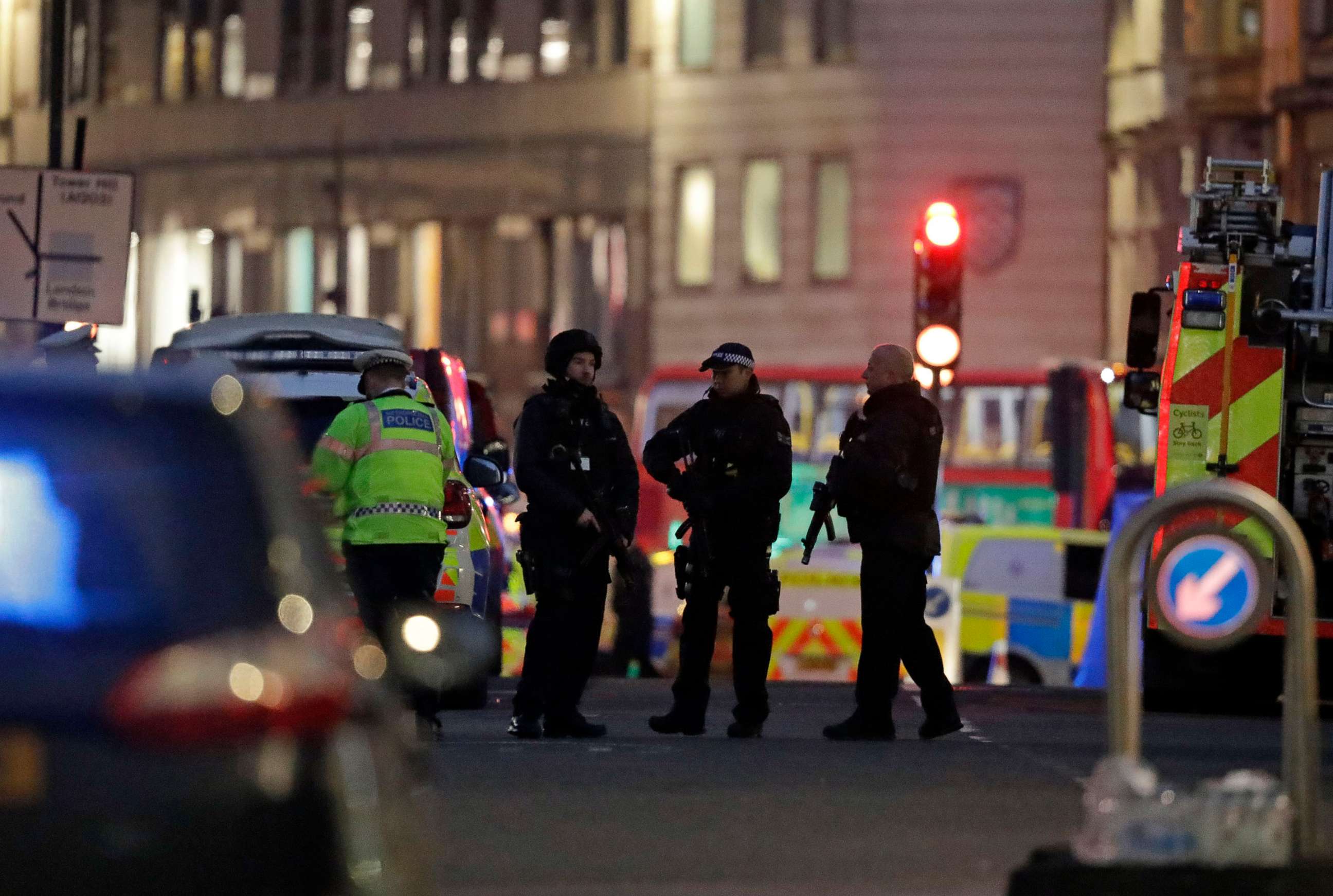 PHOTO: Armed police officers on the north side of London Bridge in London, Nov. 29, 2019.