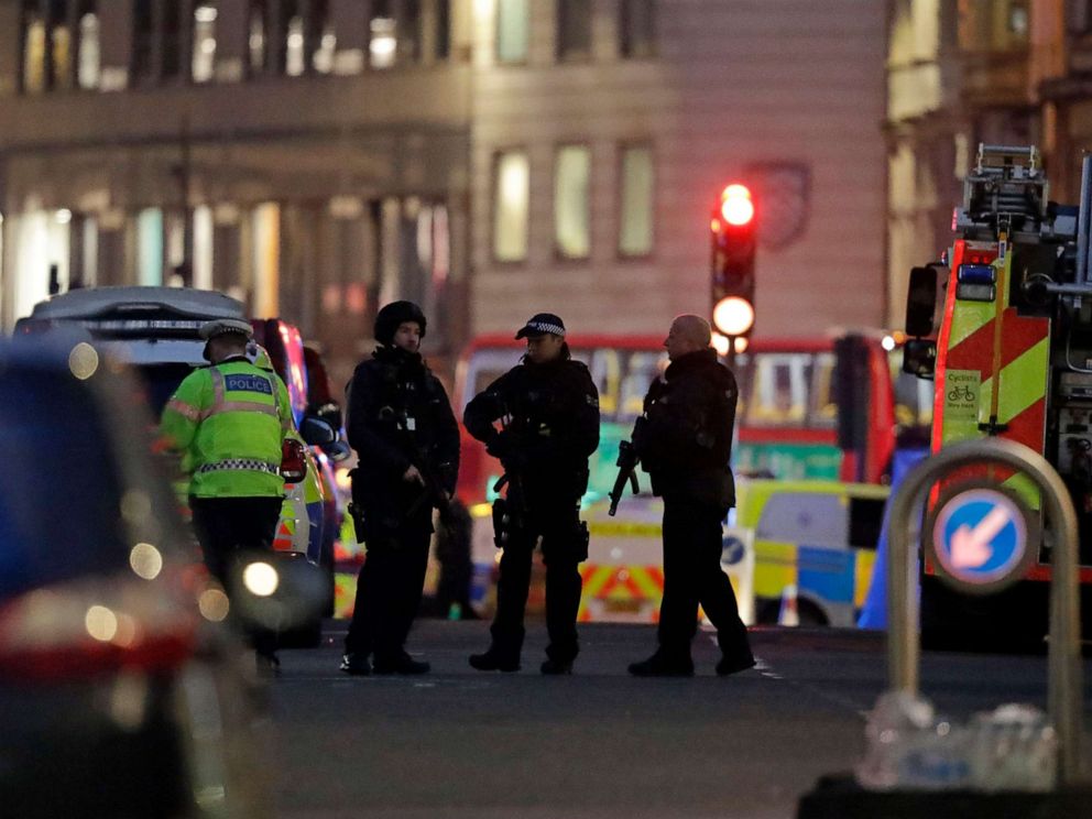 PHOTO: Armed police officers on the north side of London Bridge in London, Nov. 29, 2019.