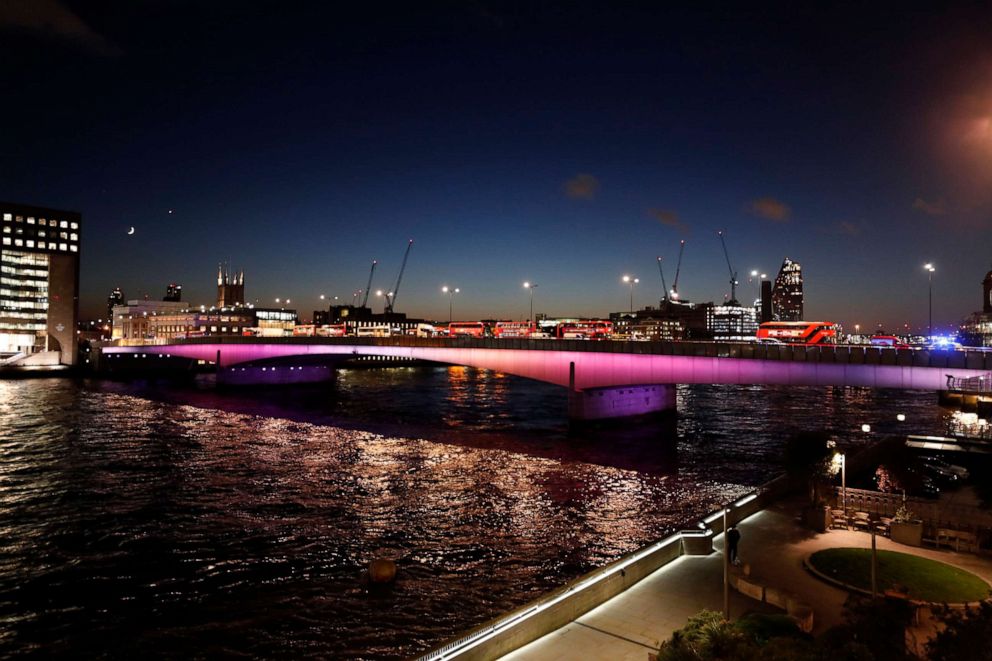 PHOTO: Abandoned buses are parked after an incident on London Bridge in London, Nov. 29, 2019.