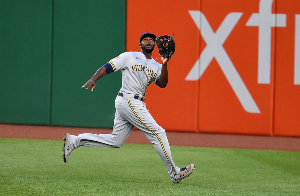 PHOTO: Lorenzo Cain of the Milwaukee Brewers in action during the game against the Pittsburgh Pirates at PNC Park on July 28, 2020, in Pittsburgh, Pa.