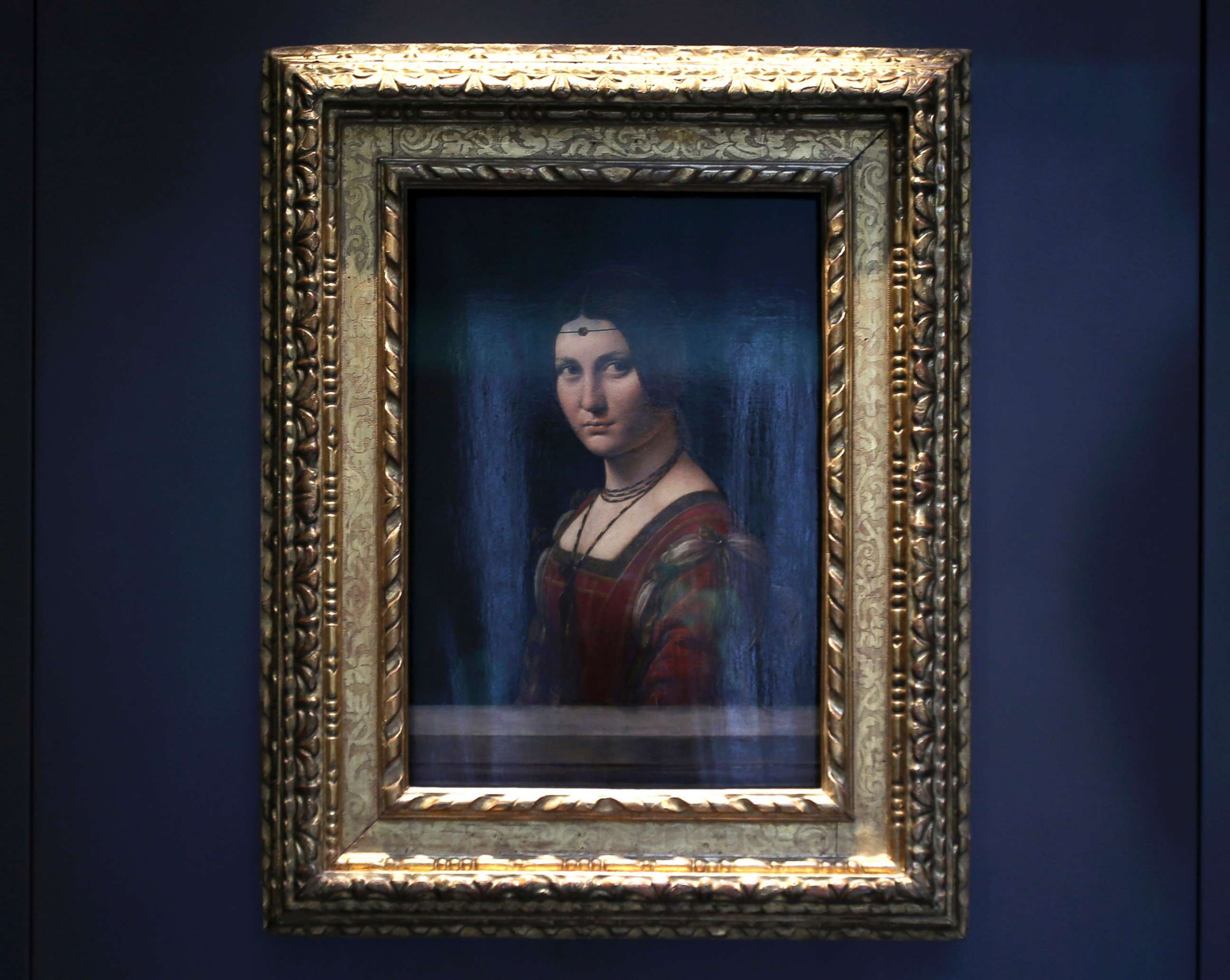 PHOTO: "Portrait of a Woman" by Leonardo da Vinci, is displayed at the Louvre Museum in Abu Dhabi.