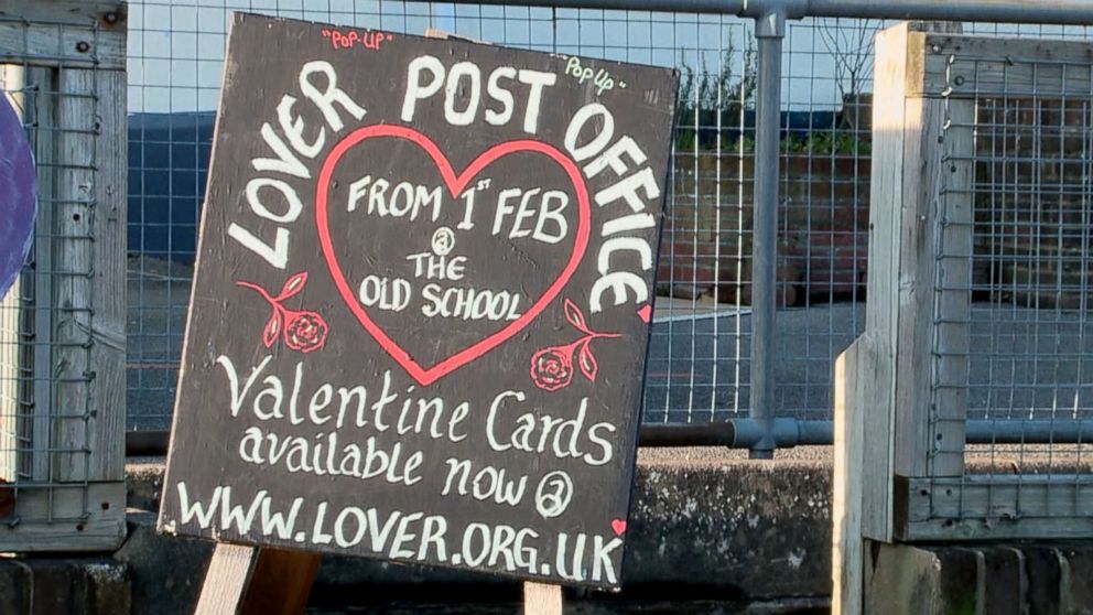 PHOTO: A pop-up post office in the English village Lover allows visitors to get their Valentine's Day cards stamped with an official Lover "cachet" stamp.