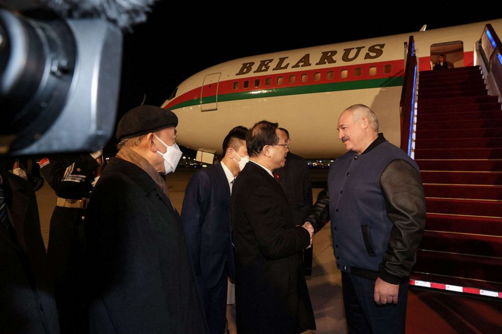 PHOTO: Belarus' President Alexander Lukashenko arrives in Beijing on Feb. 28, 2023.