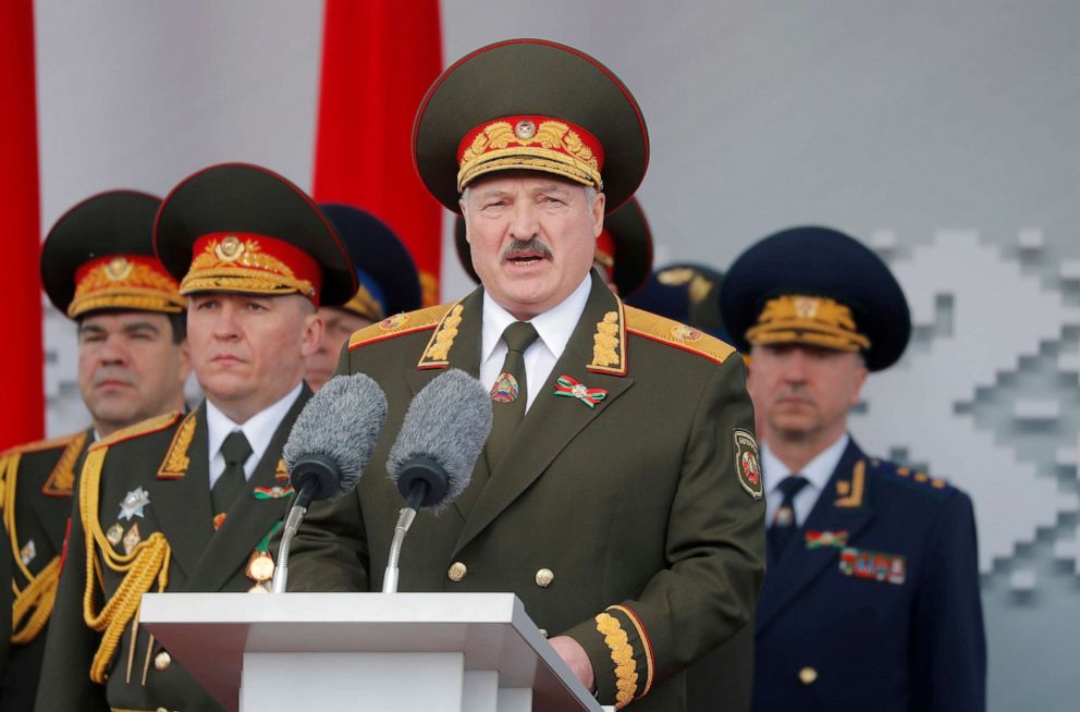 PHOTO: Belarusian President Alexander Lukashenko attends the Victory Day parade, which marks the anniversary of the victory over Nazi Germany in World War Two, amid the coronavirus outbreak, in Minsk, Belarus, May 9, 2020.