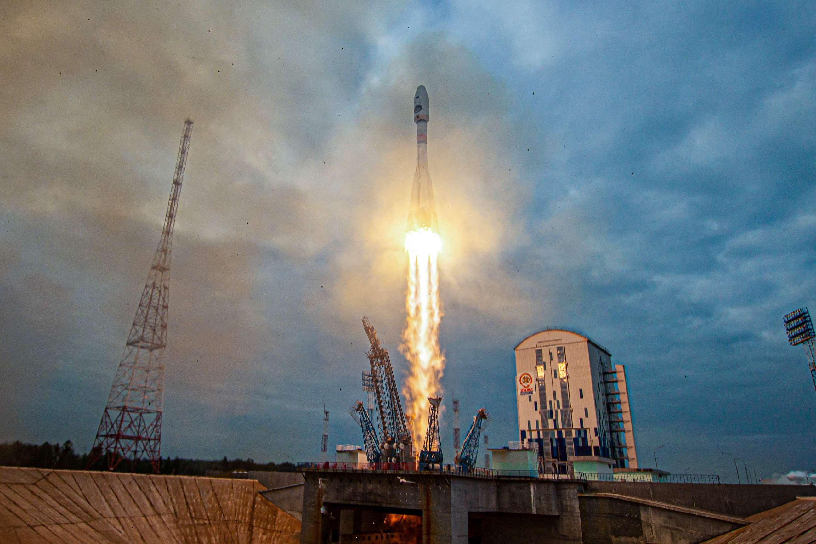 PHOTO: In this handout picture taken and released by the Russian Space Agency Roscosmos on August 11, 2023, a Soyuz 2.1b rocket with the Luna-25 lander blasts off from the launch pad at the Vostochny cosmodrome in Russia.