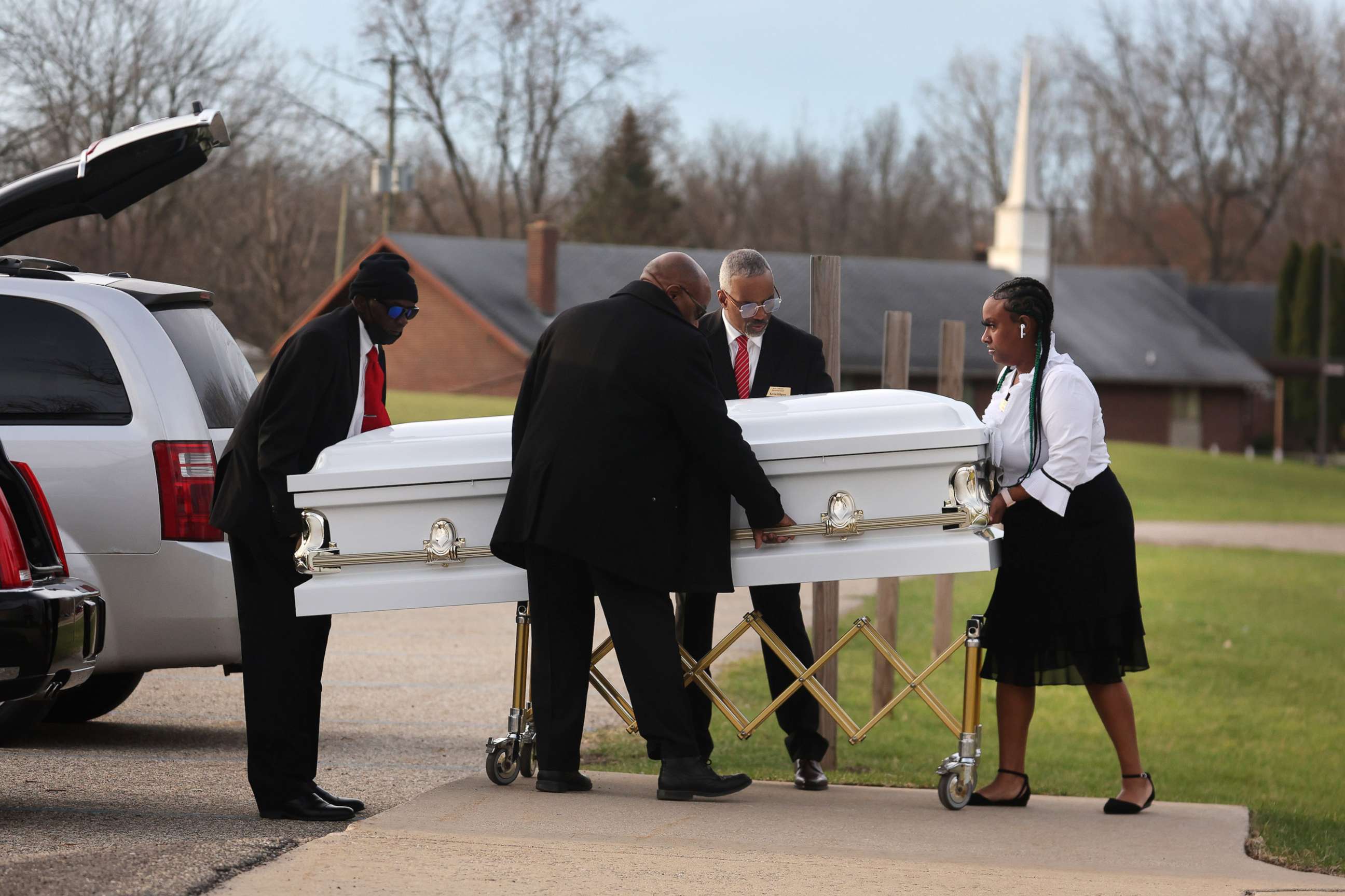 PHOTO: The remains of Patrick Lyoya arrive at Renaissance Church of God in Christ for his funeral service, April 22, 2022, in Grand Rapids, Mich.