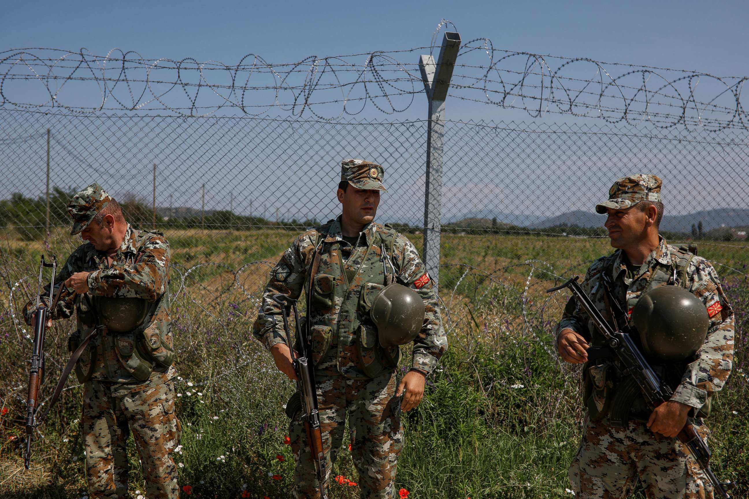 PHOTO: Macedonian soldiers patrol at the Macedonia-Greece border near Gevgelija, Macedonia, June 3, 2018.