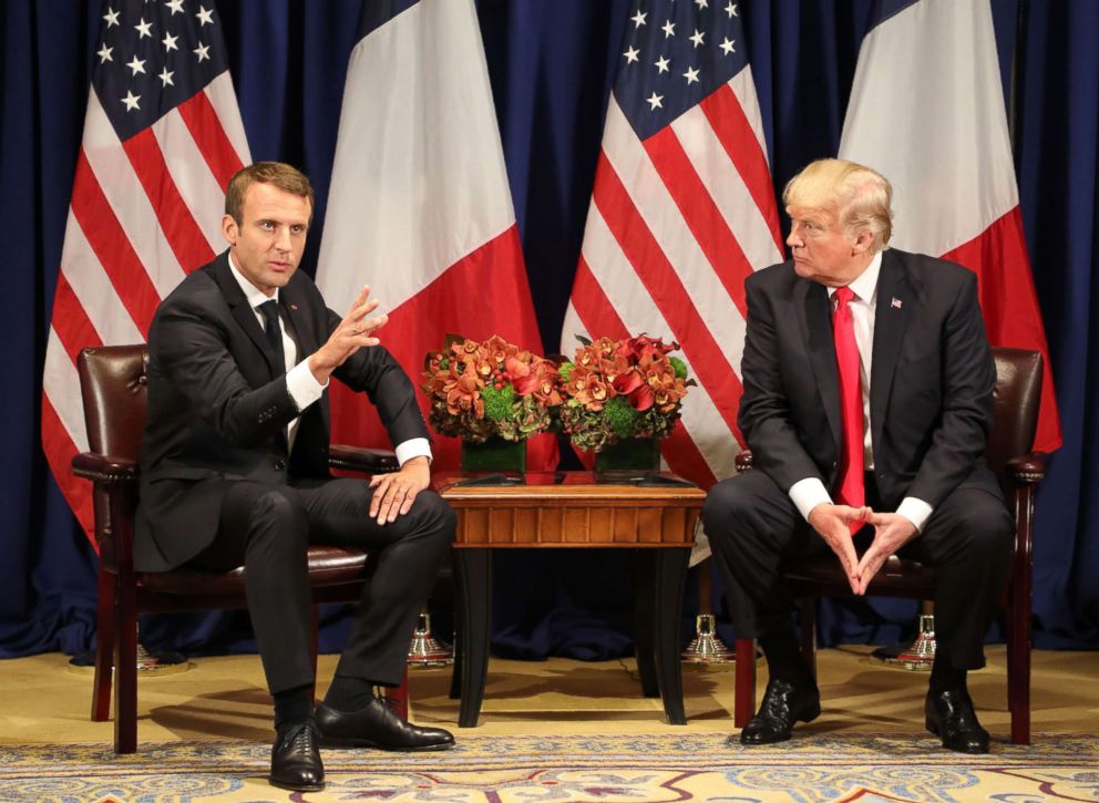 PHOTO: France's president Emmanuel Macron meets with President Donald Trump in New York on the sidelines of the 72nd session of the United Nations General Assembly, Sept. 18, 2017.