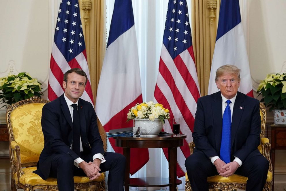 PHOTO: France's President Emmanuel Macron and President Donald Trump meet, ahead of the NATO summit in Watford, in London, Dec. 3, 2019.