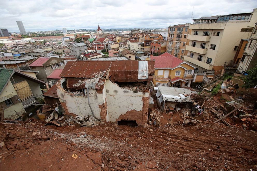 PHOTO: A destroyed house is covered by mud from a landslide caused by tropical storm Ana in Antananarivo, Madagascar, Jan. 26, 2022.