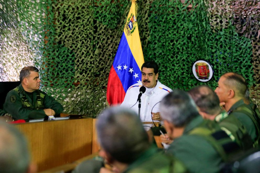 PHOTO: Venezuela's President Nicolas Maduro speaks during a meeting with military high command members in Caracas, Venezuela, July 24, 2019.