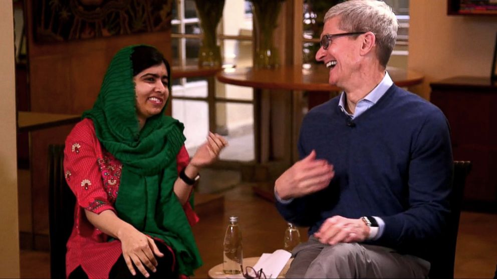 PHOTO: Activist and Nobel Peace Prize Laureate Malala Yousafzai and Apple CEO Tim Cook are collaborating on education for women and girls. The two met to discuss the effort with ABC’s Terry Moran in Beirut, Lebanon, Jan. 20, 2018.