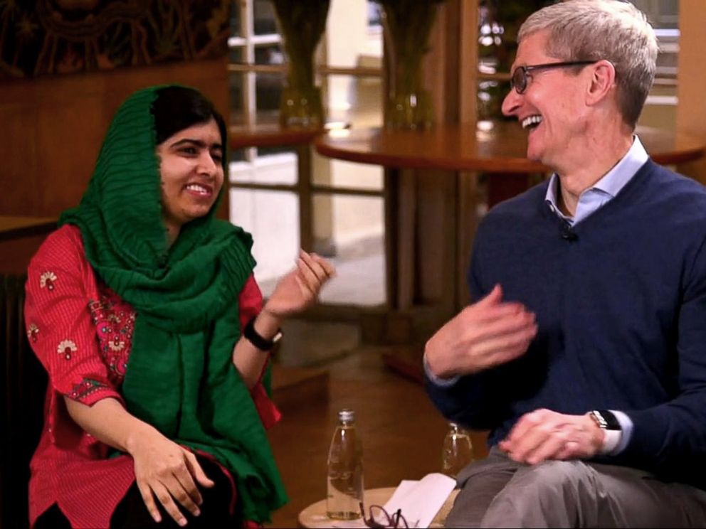 PHOTO: Activist and Nobel Peace Prize Laureate Malala Yousafzai and Apple CEO Tim Cook are collaborating on education for women and girls. The two met to discuss the effort with ABC’s Terry Moran in Beirut, Lebanon, Jan. 20, 2018.