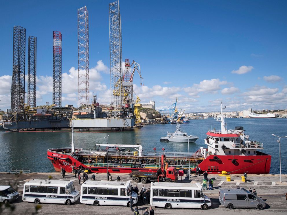 PHOTO: A view of Turkish oil tanker El Hiblu 1, which was hijacked by migrants, harbored in Valletta, Malta, Thursday March 28, 2019.