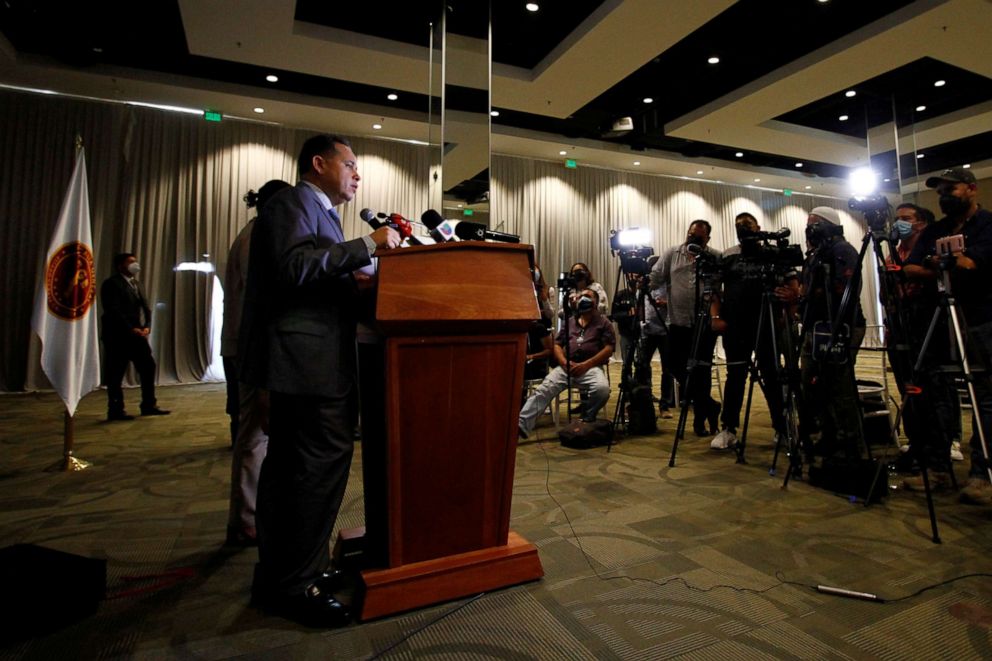 PHOTO: Hiram Sanchez Zamora, chief prosecutor for central Baja California, addresses the media to announce that an American man suspected of murdering his two young children in Mexico has been arrested by U.S. border agents.