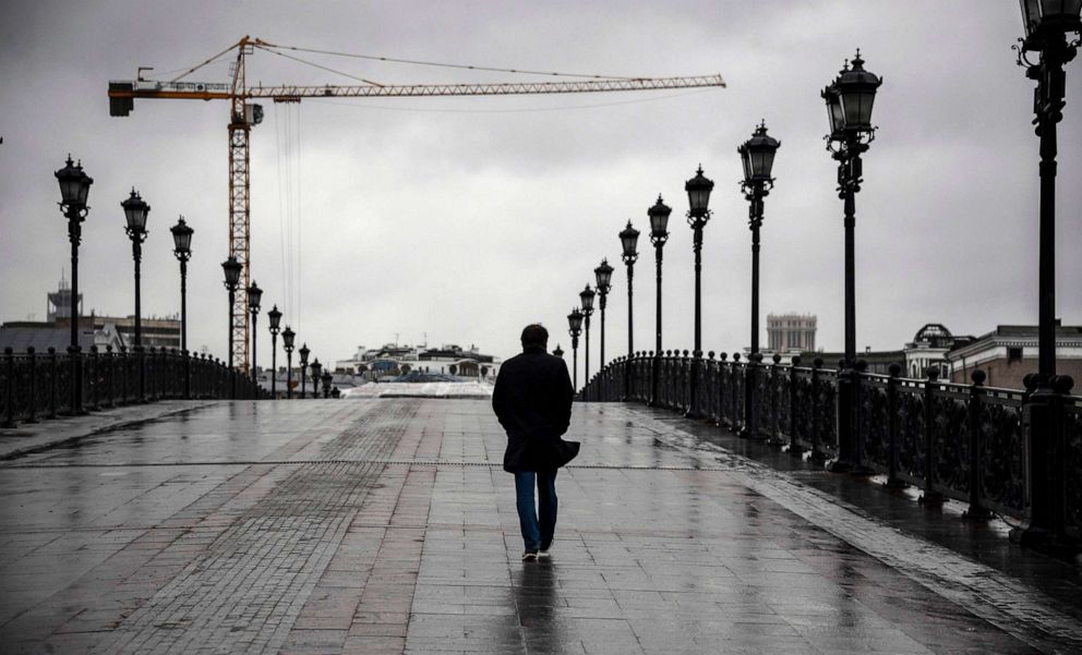 PHOTO: A man walks along a bridge in central Moscow, Russia, on June 2, 2020.