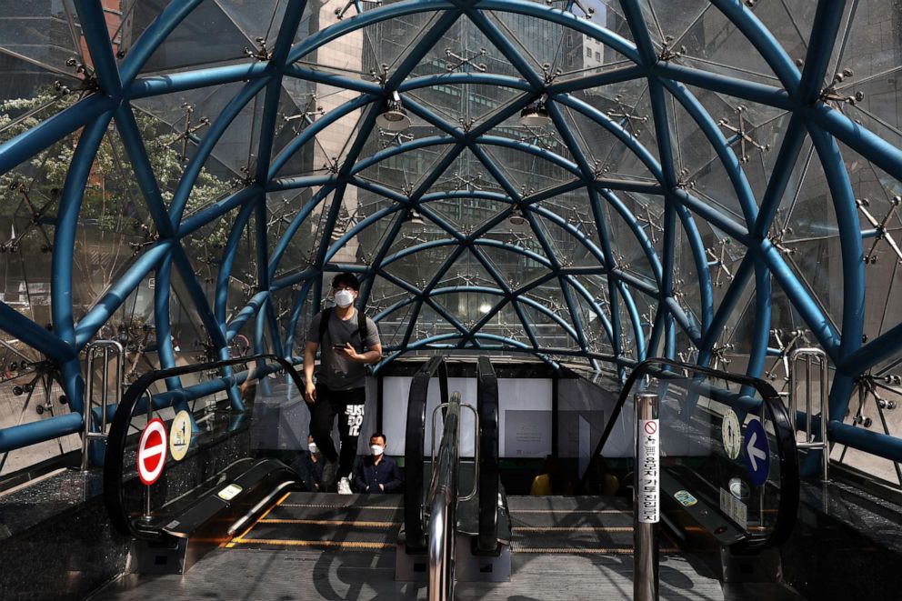 PHOTO: A man wears a mask to protect himself against the spread of the novel coronavirus in Seoul, South Korea, on May 06, 2020.