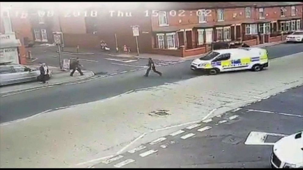 PHOTO: A police officer was taken to the hospital after he was accidentally hit by a police van in Salford, England.